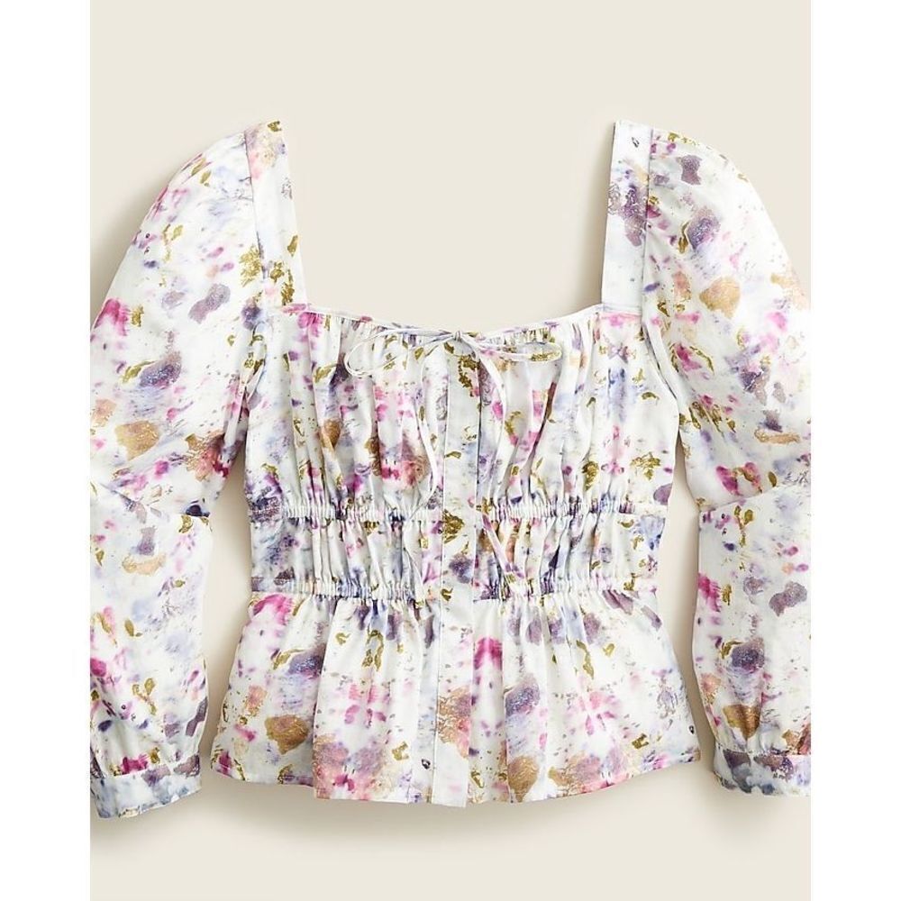 J. Crew Flora Obscura X cinched-waist top in kaleidoscope floral cotton size 8